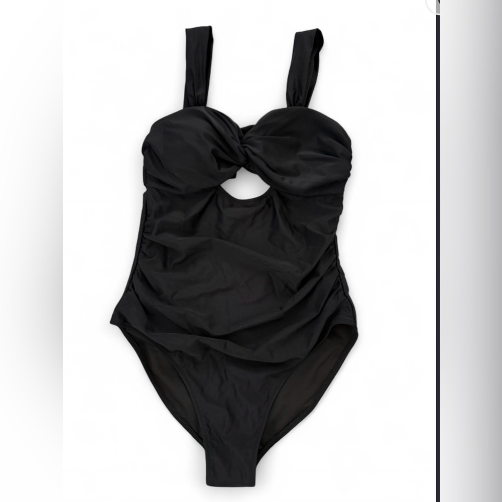 VIMPUNEC Black One Piece Swimsuit Ruched Tummy Control Cutout Women’s Size L